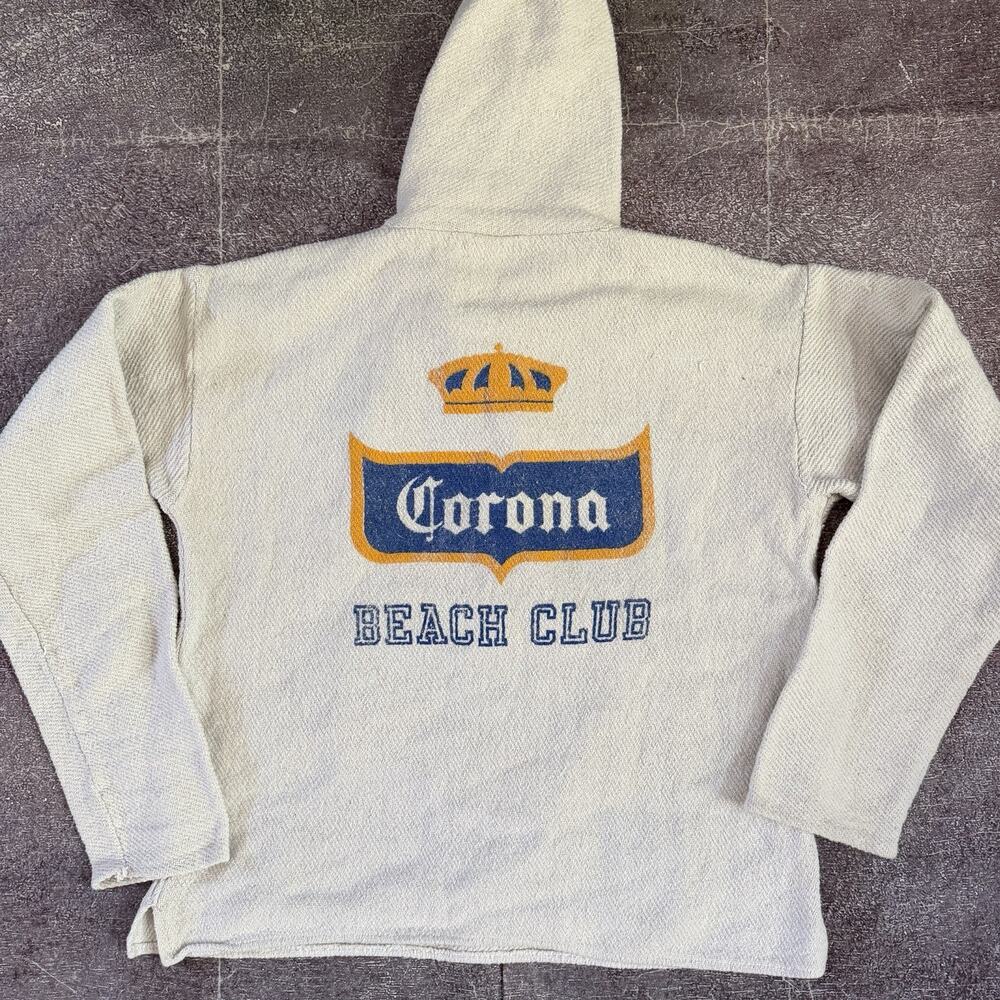 Men's Vintage 90's Corona Beach Club Hooded Drug Rug Pullover Sweatshirt Sz L